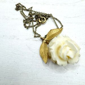 Vintage Signed KL 12K Gold Filled Carved White Rose 14.5” Delicate Necklace
